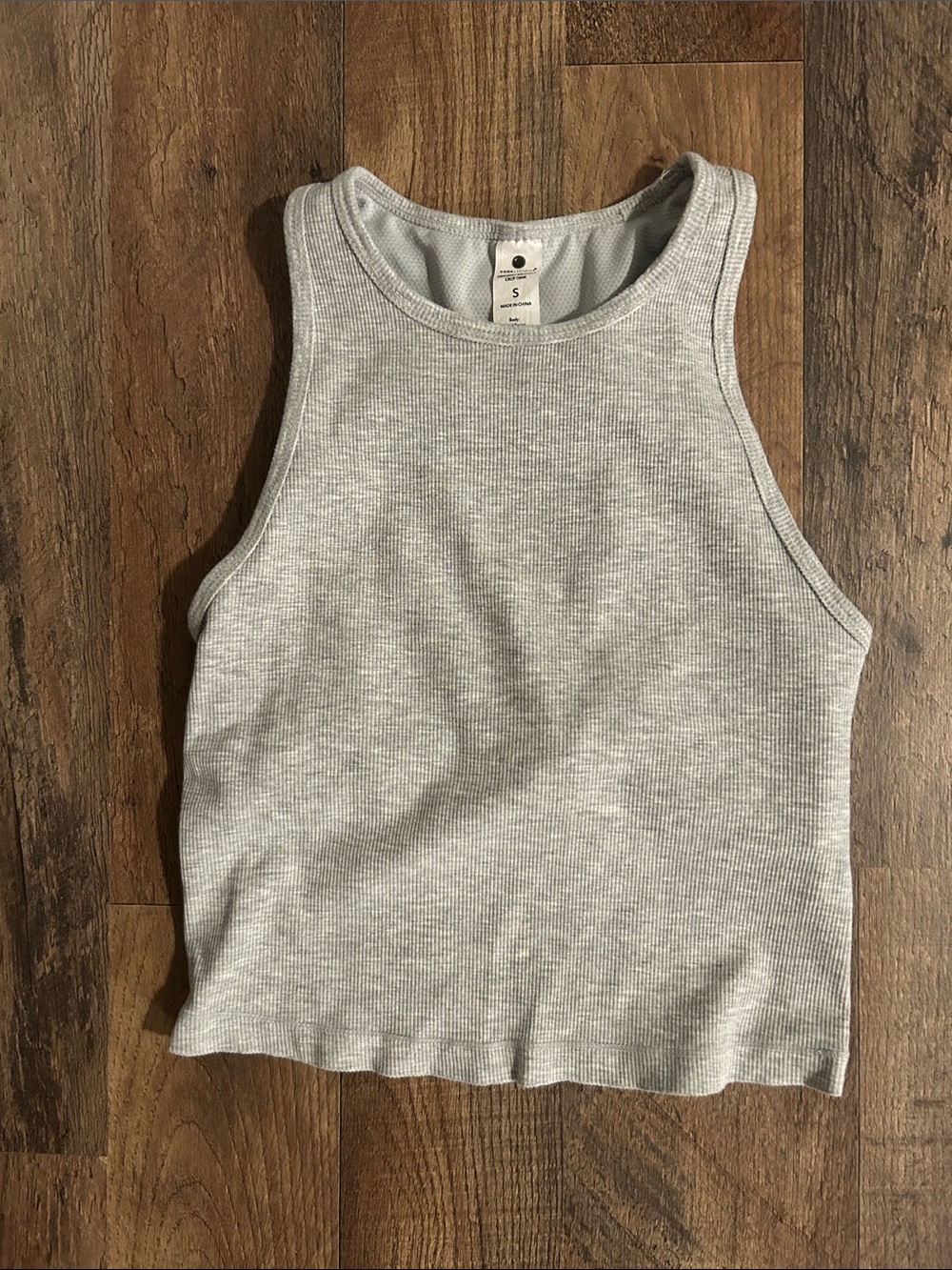Yogalicious Heavenly Ribbed Stacy Gray Tank Top with Built in Bra